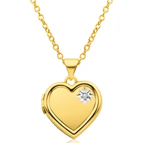 9ct Yellow Gold Heart Shaped Locket with Diamond TW=0.005ct