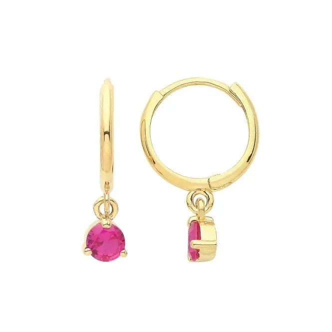 9ct Yellow Gold Ruby Red Zirconia Drop Earrings with Hinged Design ES1675R