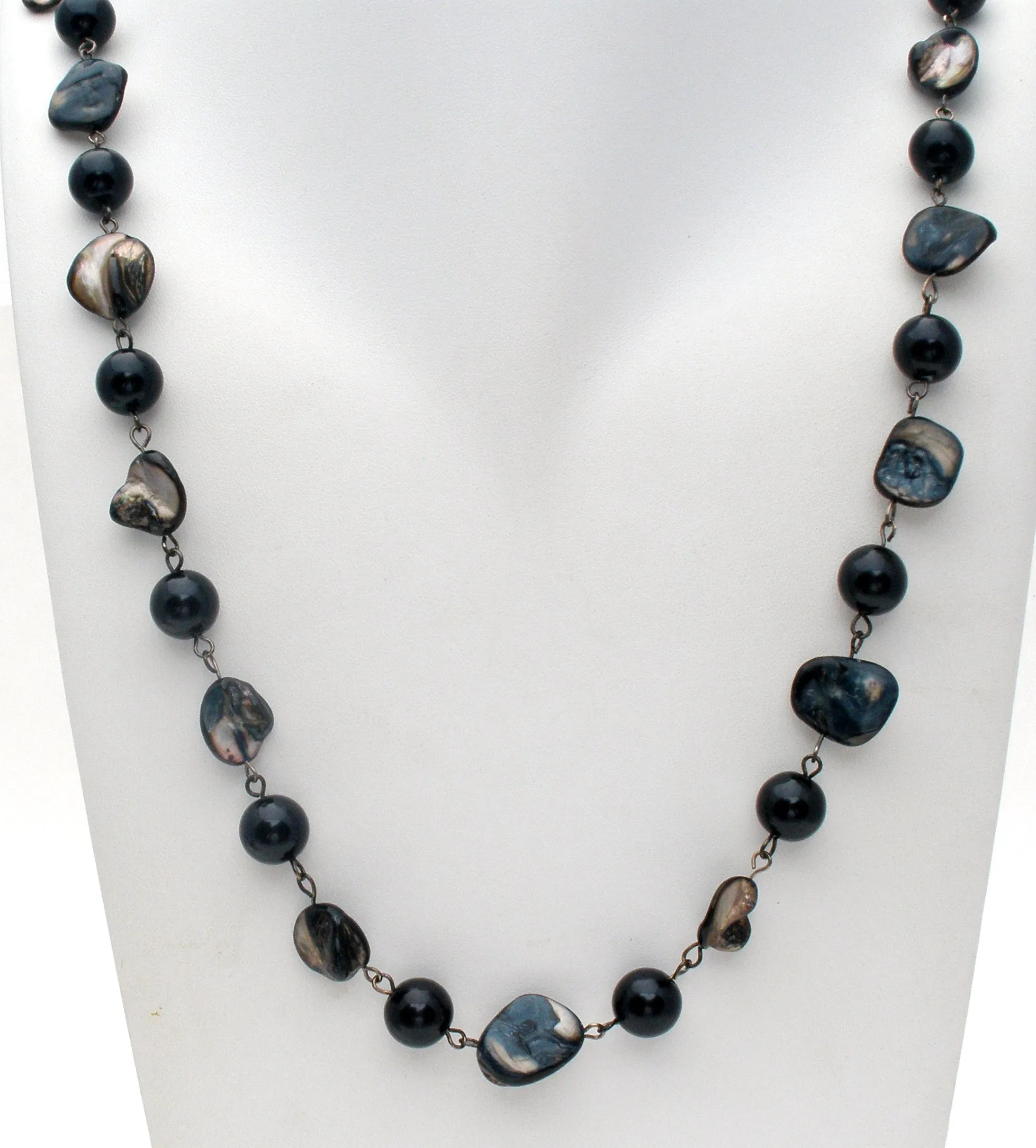 Abalone Shell & Black Onyx Bead Necklace