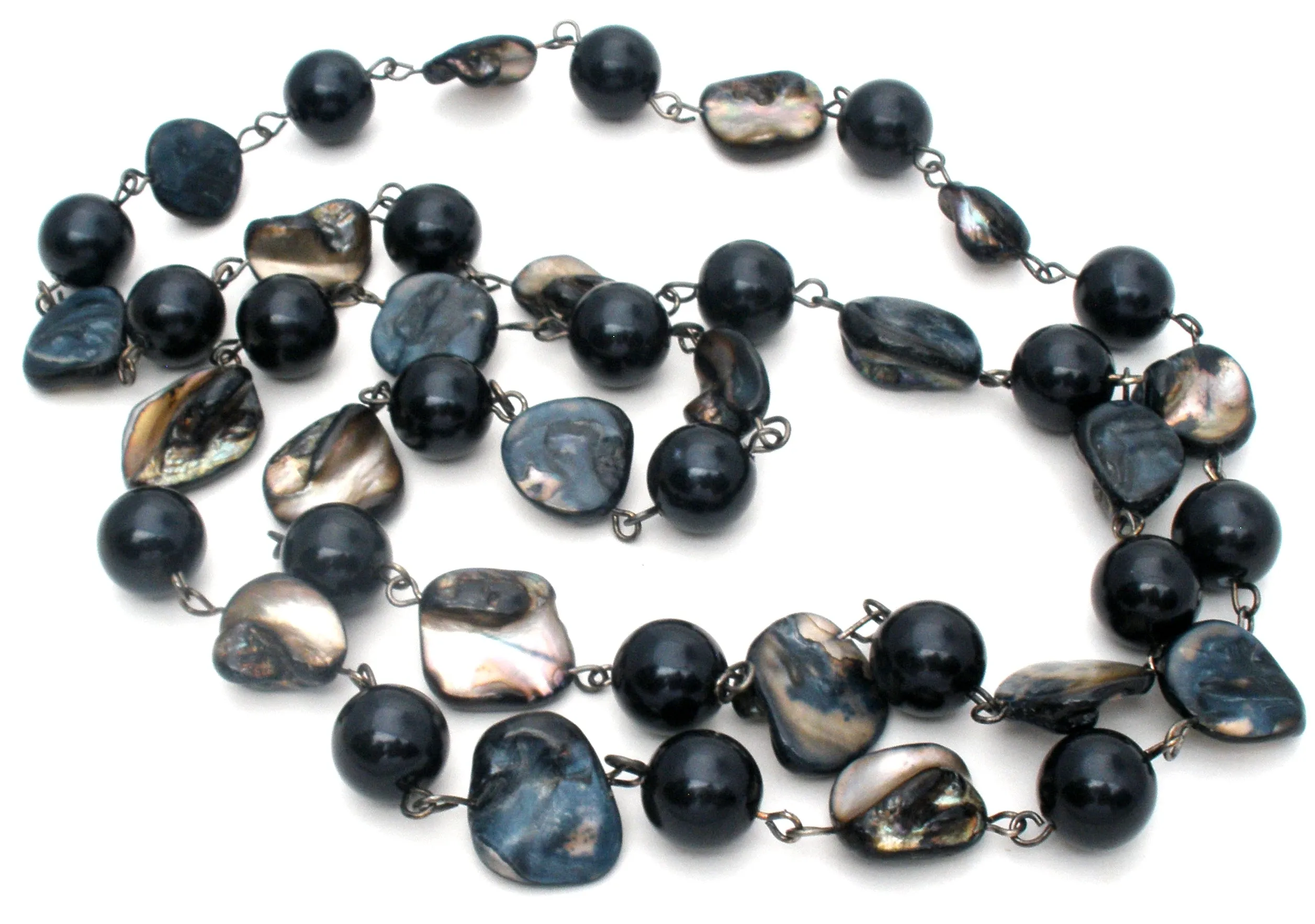 Abalone Shell & Black Onyx Bead Necklace