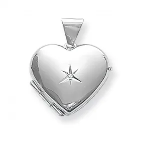 Acotis Silver Locket Heart Shaped Zirconia G6576