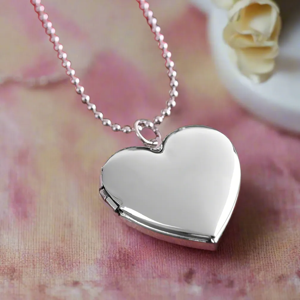 Adoration Engravable Smooth Heart Silver Locket Necklace for Women | Personalized Keepsake Jewelry