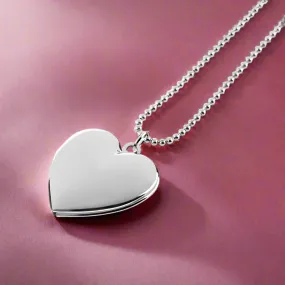 Adoration Engravable Smooth Heart Silver Locket Necklace for Women | Personalized Keepsake Jewelry