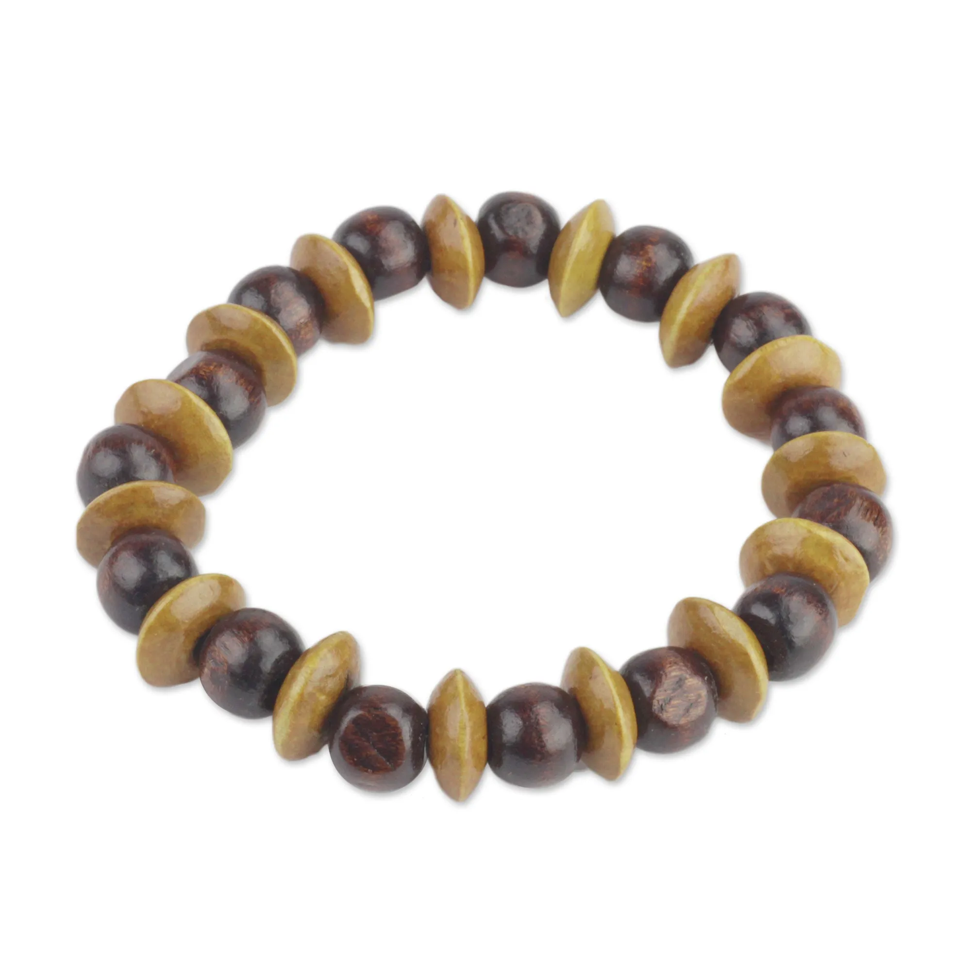 Adukrom Beauty Dark Brown Wood Beaded Stretch Bracelet from Ghana