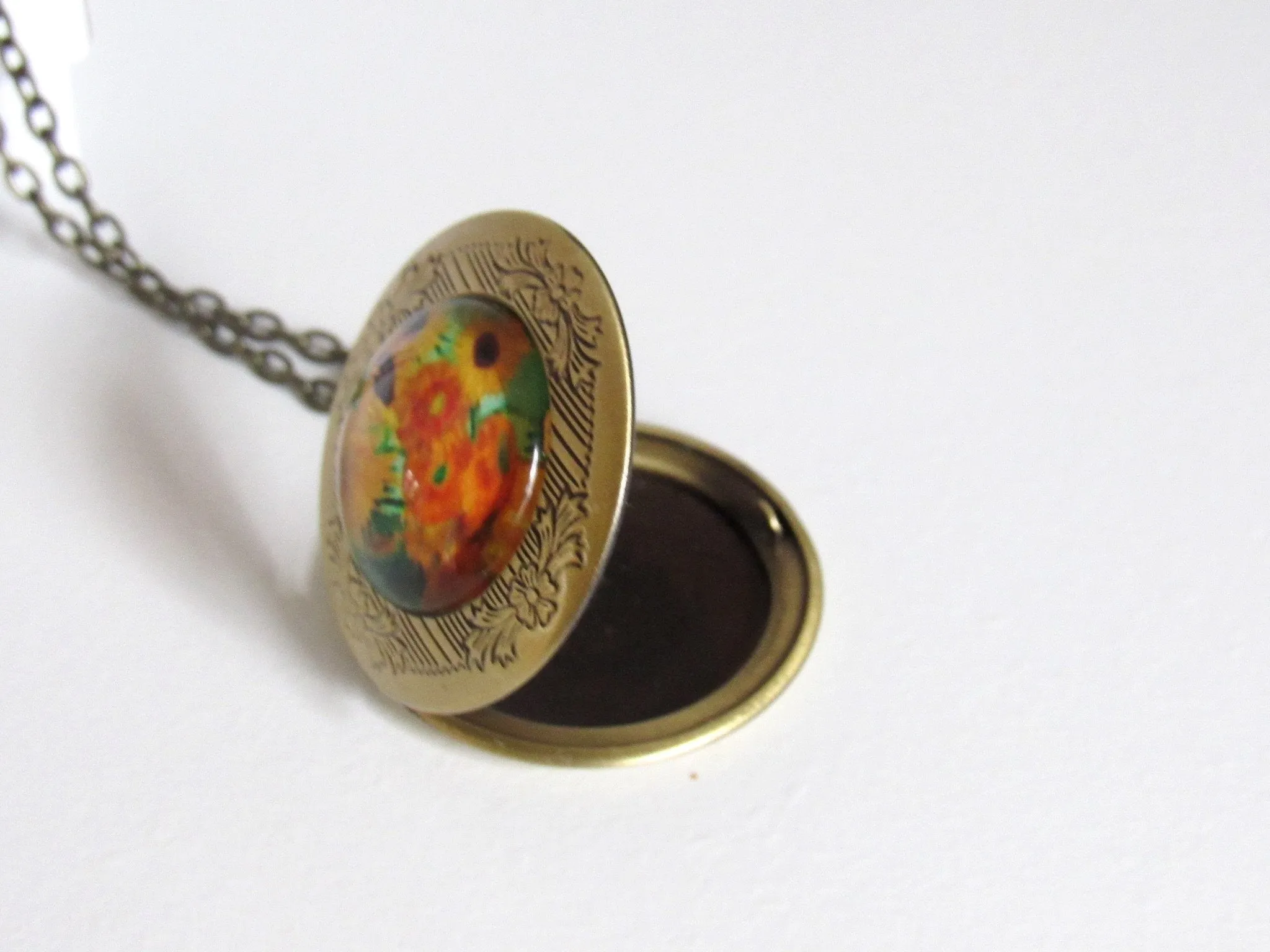 Antique Bronze Sunflower Van Gogh Locket