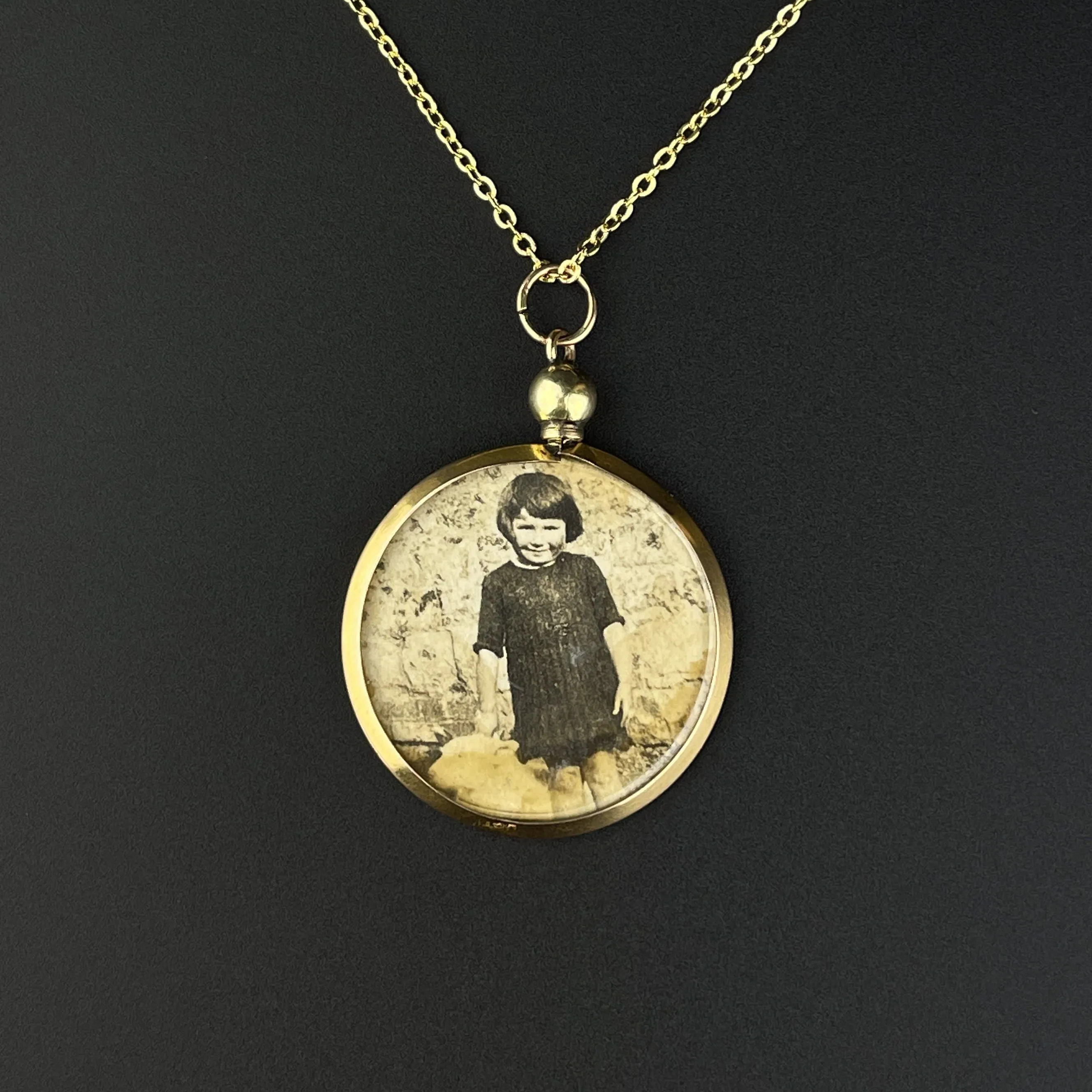 Antique Solid 9K Gold Double Sided Glass Locket Pendant