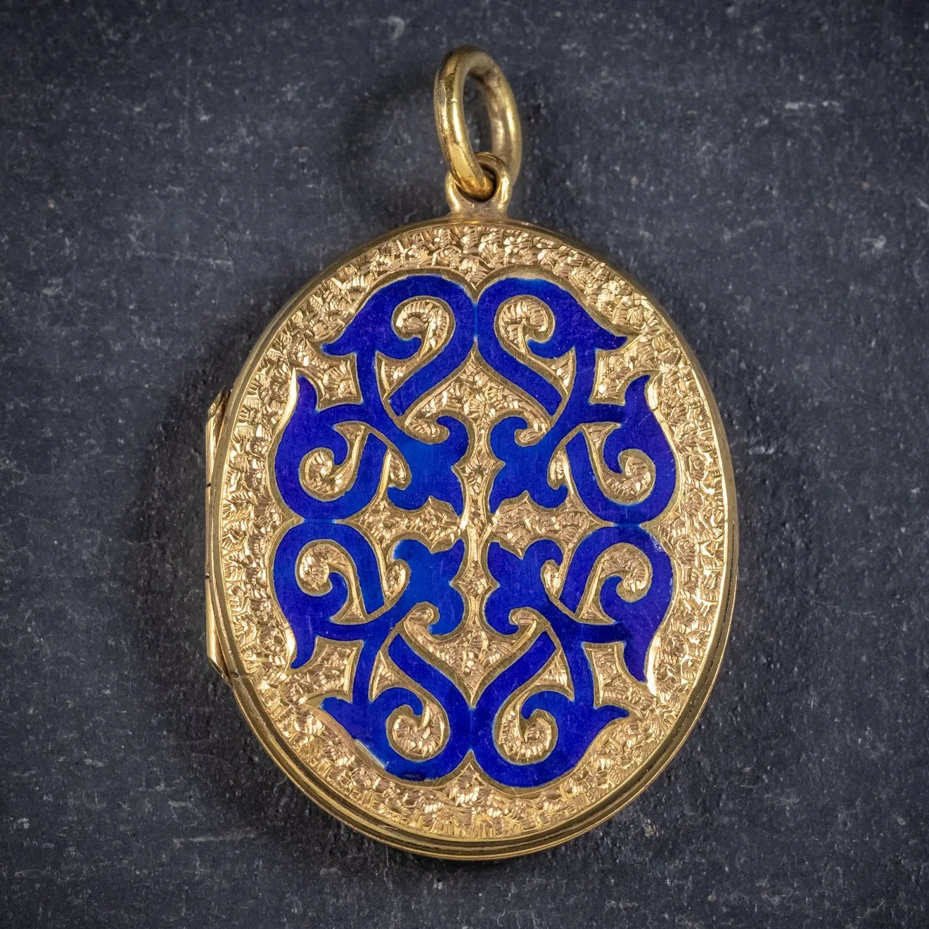 Antique Victorian 18Ct Gold Gilt Blue Enamel Locket Circa 1880