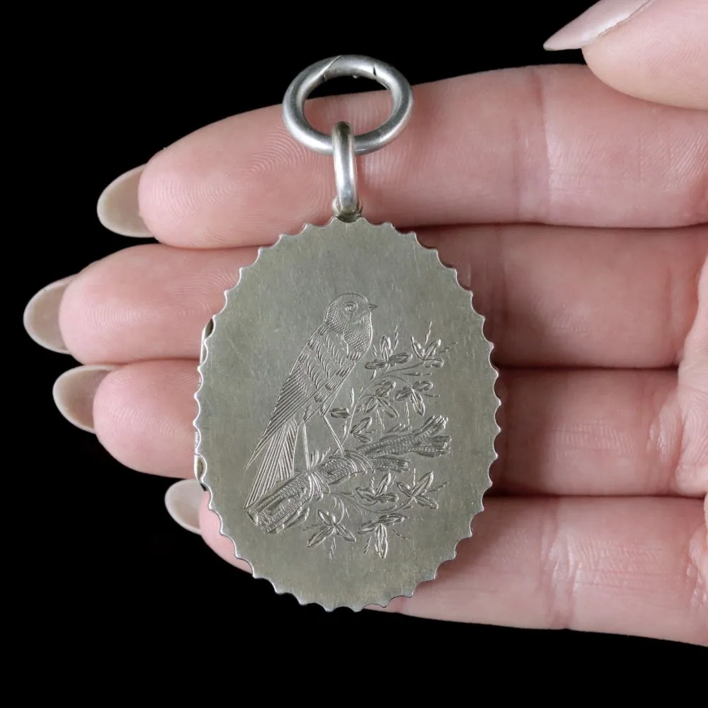 Antique Victorian Bird Locket Sterling Silver Birmingham Circa 1900