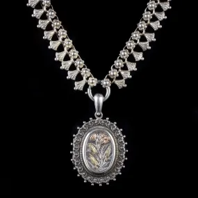 Antique Victorian Forget Me Not Collar Locket 18Ct Gold Silver Dated 1881