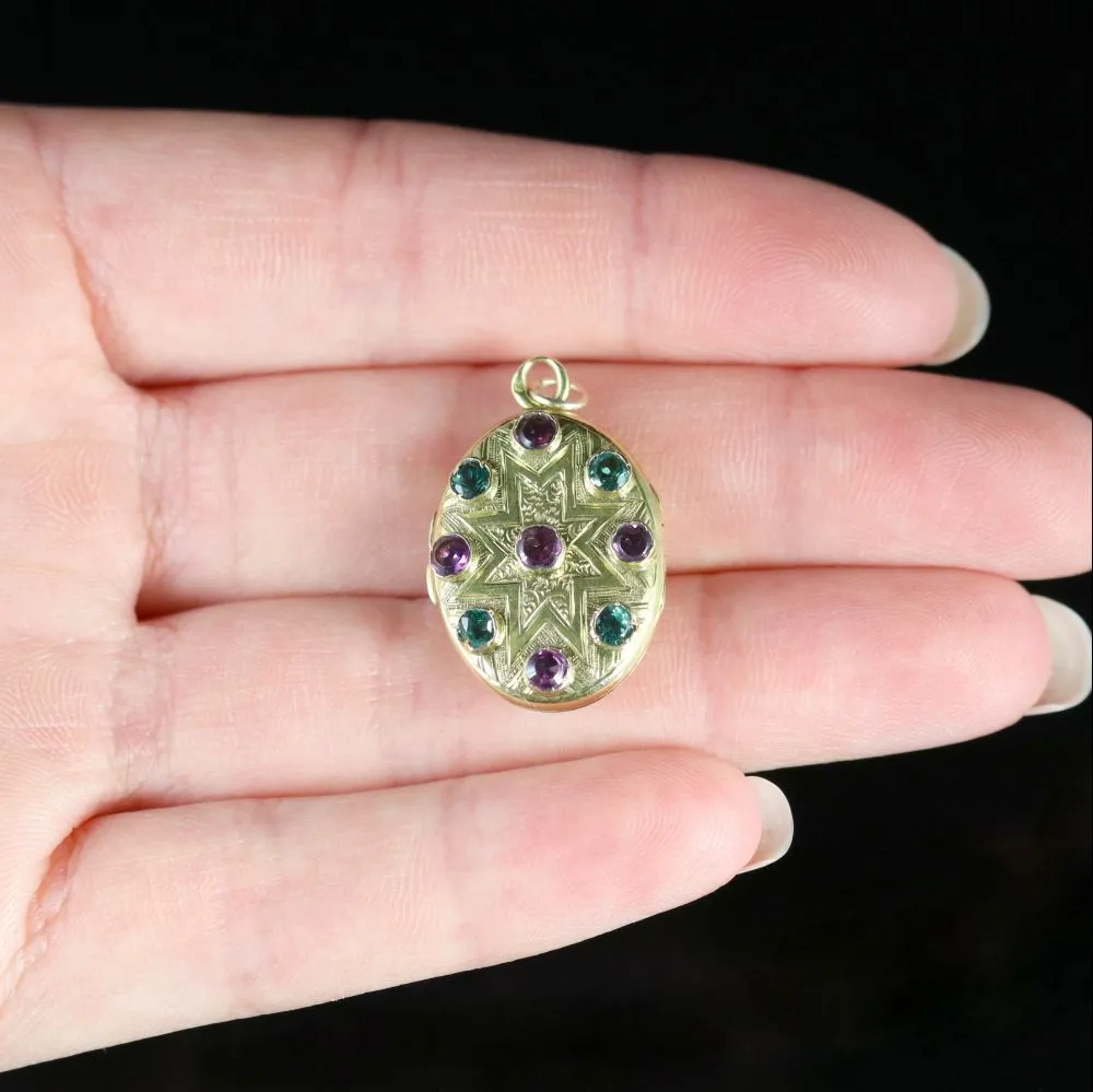 Antique Victorian French Tourmaline Amethyst Locket Circa 1880