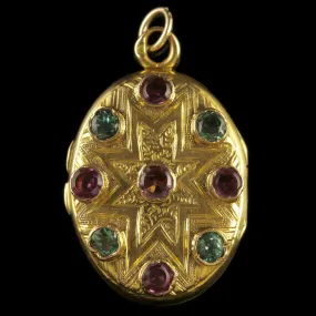 Antique Victorian French Tourmaline Amethyst Locket Circa 1880