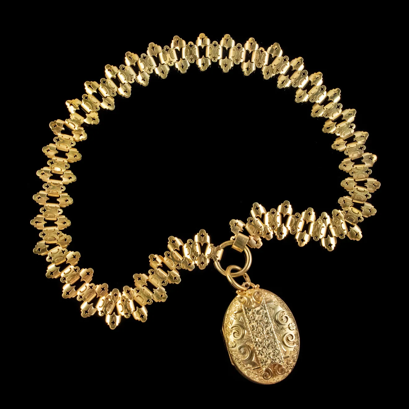 Antique Victorian Mourning Locket Collar Necklace Silver 18Ct Gold Gilt Dated 1883