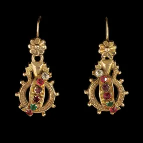 Antique Victorian Regard Earrings 18Ct Gold Circa 1900