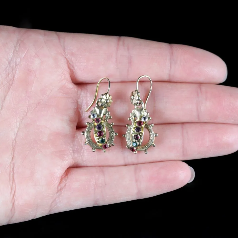 Antique Victorian Regard Earrings 18Ct Gold Circa 1900