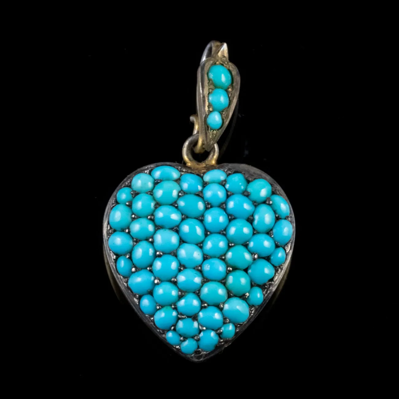 Antique Victorian Turquoise Heart Locket 18Ct Gold Silver Circa 1860