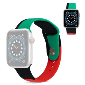 Apple Watch 40mm contrast color silicone watch strap - Black / Red / Green / Size: S