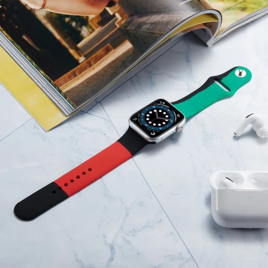 Apple Watch 40mm contrast color silicone watch strap - Black / Red / Green / Size: S