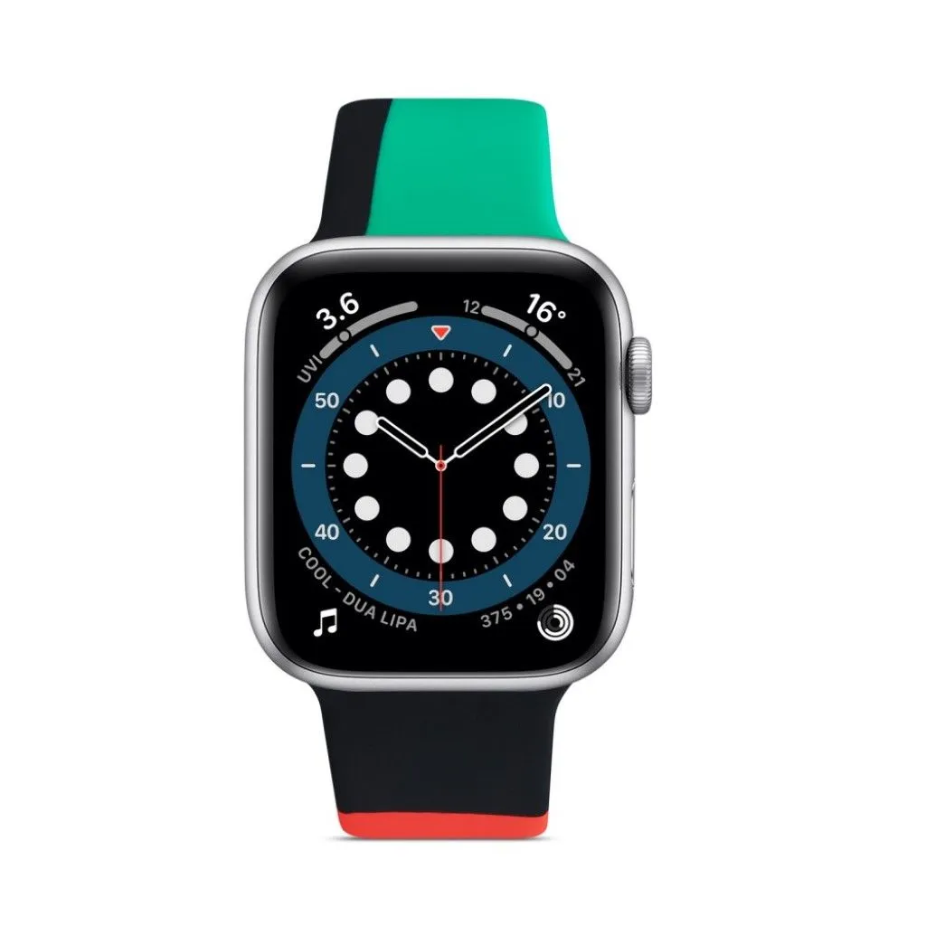 Apple Watch 40mm contrast color silicone watch strap - Black / Red / Green / Size: S