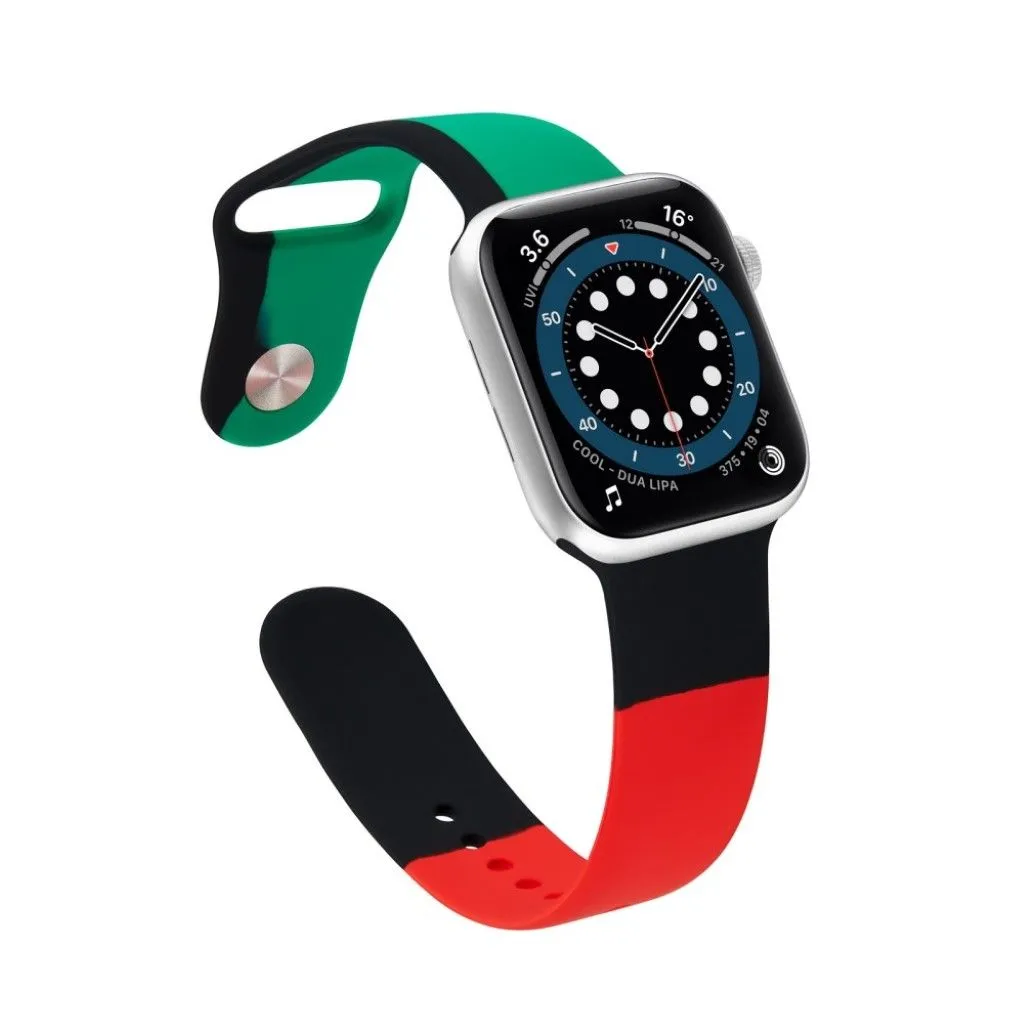 Apple Watch 40mm contrast color silicone watch strap - Black / Red / Green / Size: S