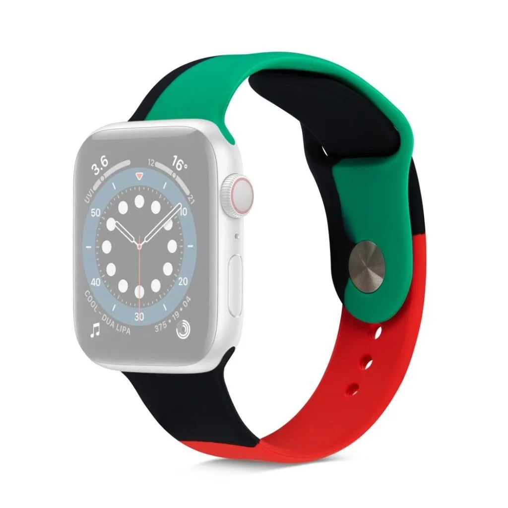 Apple Watch 40mm contrast color silicone watch strap - Black / Red / Green / Size: S