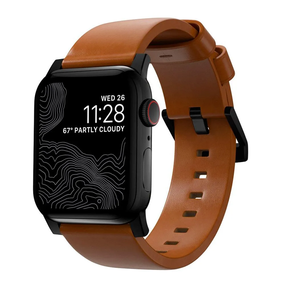 Apple Watch (42/44/SE/45/46/49mm) Nomad Modern Band Rem - English Tan / Black Hardware