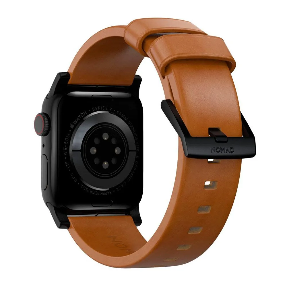 Apple Watch (42/44/SE/45/46/49mm) Nomad Modern Band Rem - English Tan / Black Hardware