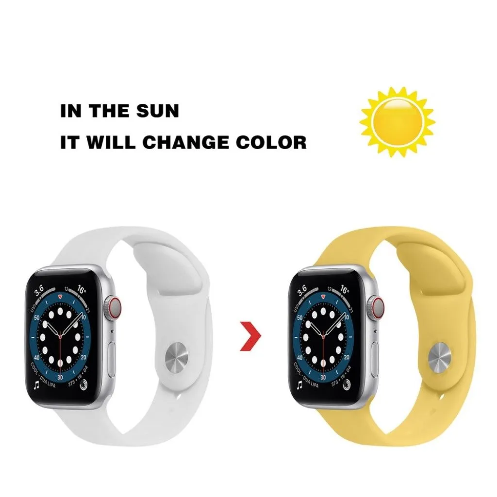 Apple Watch 42mm - 44mm color changing silicone watch strap - White to Yellow