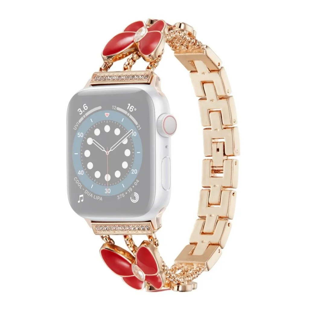 Apple Watch 42mm - 44mm rhinestone butterfly décor watch strap - Rose Gold / Red