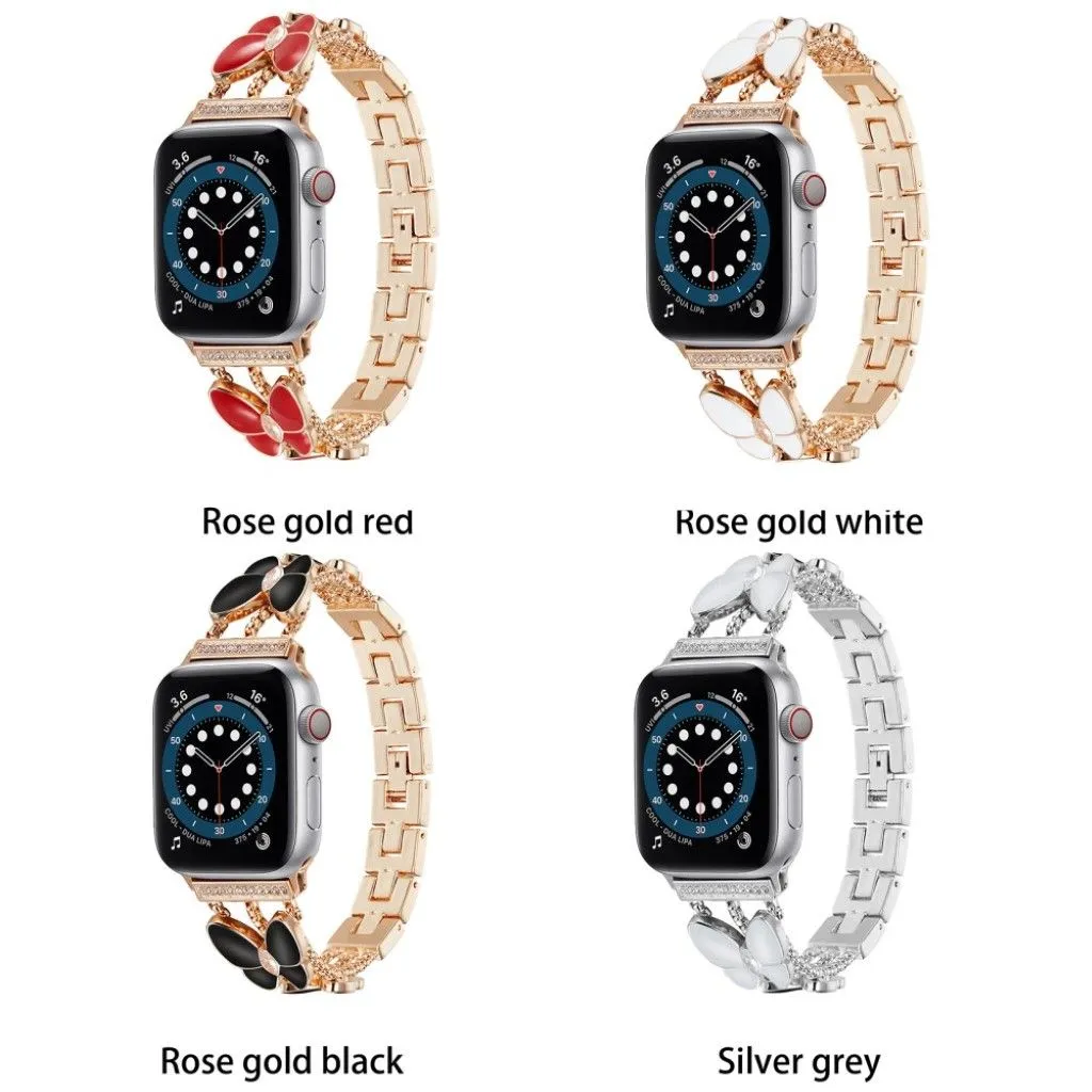 Apple Watch 42mm - 44mm rhinestone butterfly décor watch strap - Rose Gold / Red