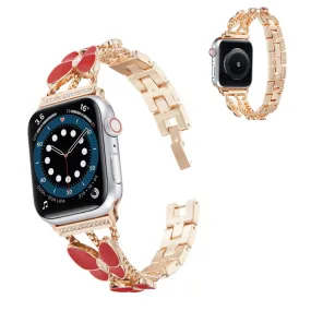 Apple Watch 42mm - 44mm rhinestone butterfly décor watch strap - Rose Gold / Red