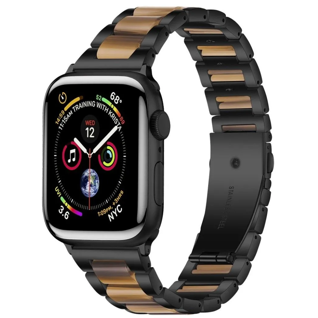 Apple Watch 44mm elegant three bead   stainless steel watch strap - Black / Chocolate