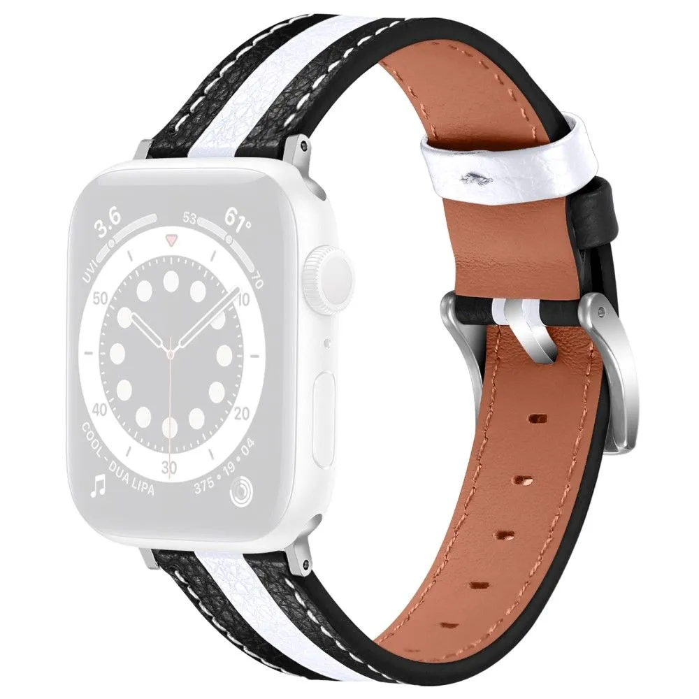 Apple Watch (45mm) color splicing genuine leather watch strap - Black / White