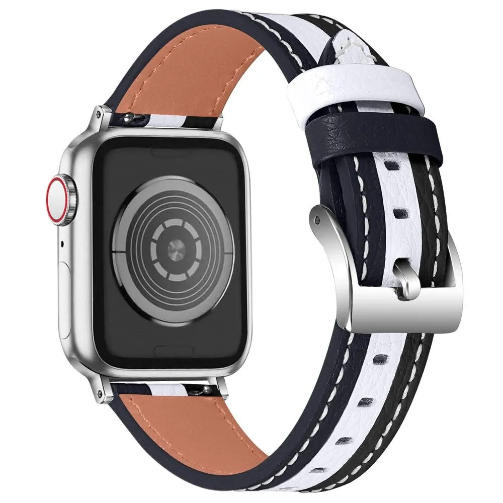 Apple Watch (45mm) color splicing genuine leather watch strap - Black / White