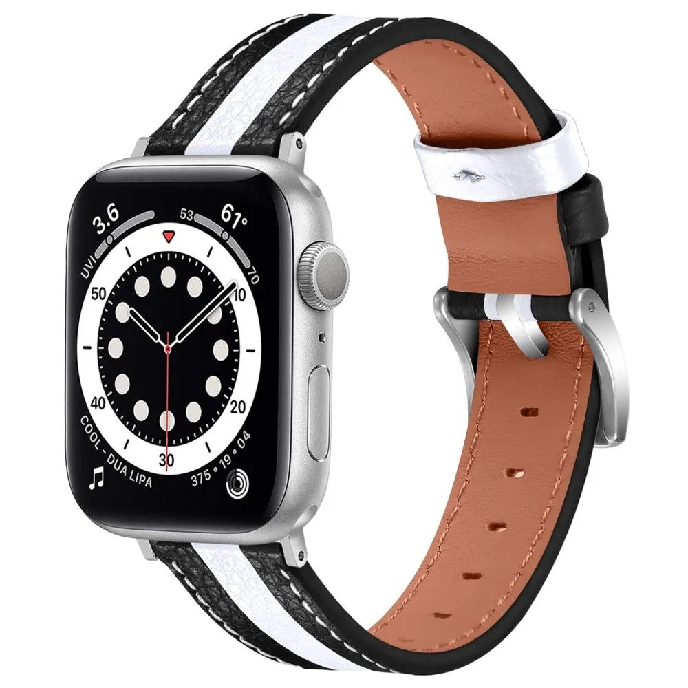 Apple Watch (45mm) color splicing genuine leather watch strap - Black / White