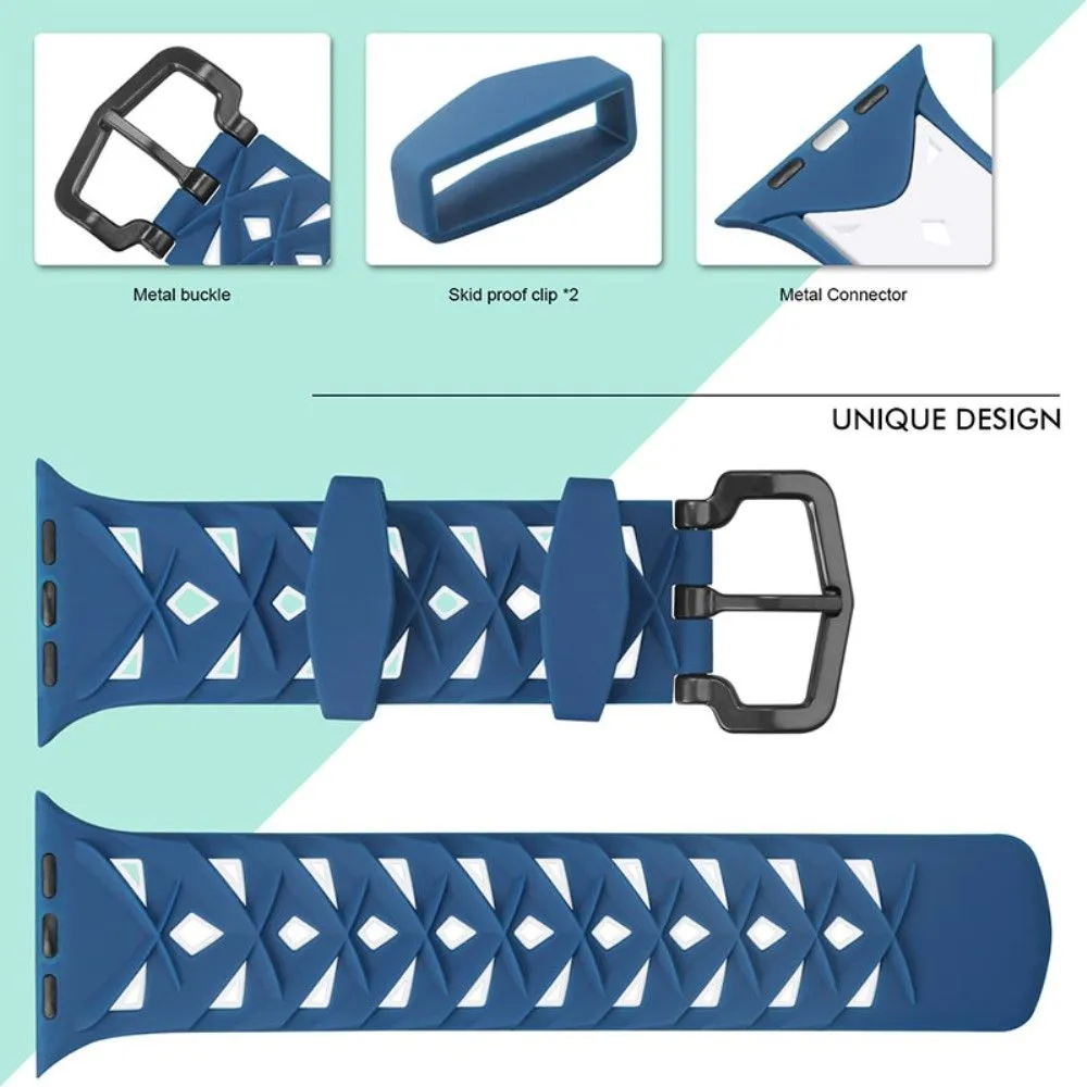 Apple Watch (45mm) dual color rhombus silicone watch strap - Blue / White