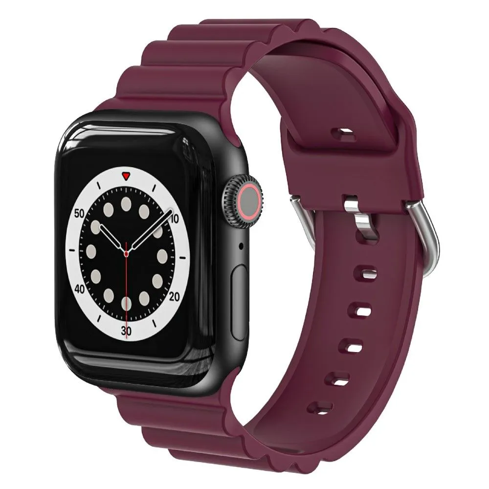 Apple Watch (45mm) horizontal stripe silicone watch strap - Wine Red