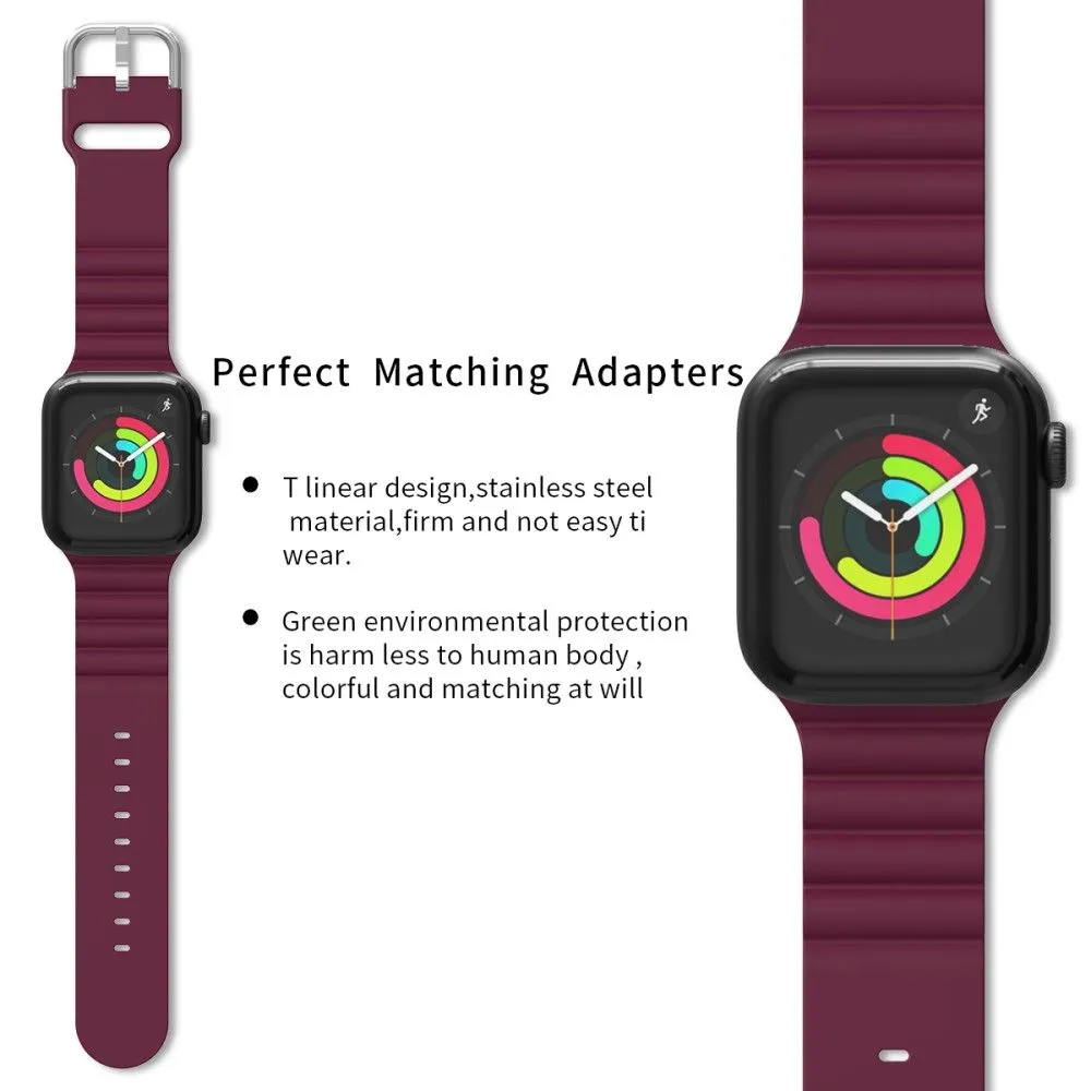 Apple Watch (45mm) horizontal stripe silicone watch strap - Wine Red