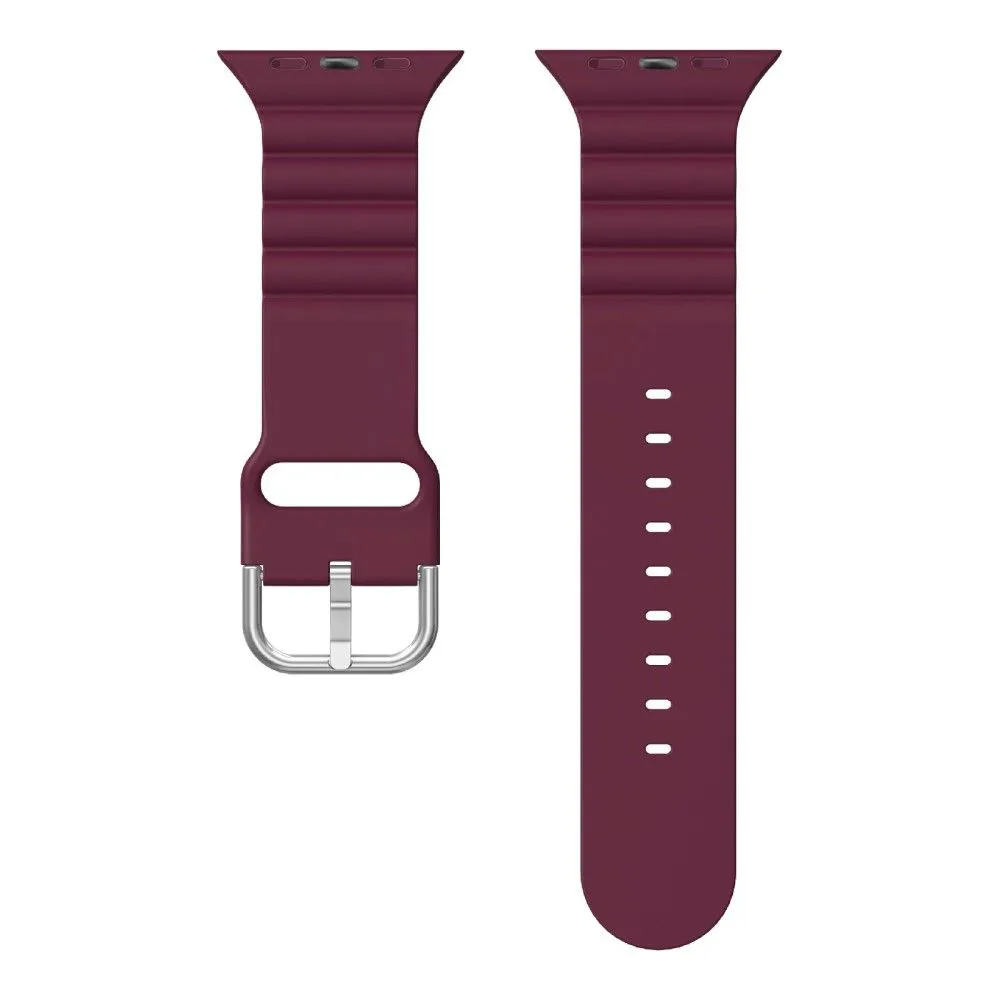 Apple Watch (45mm) horizontal stripe silicone watch strap - Wine Red