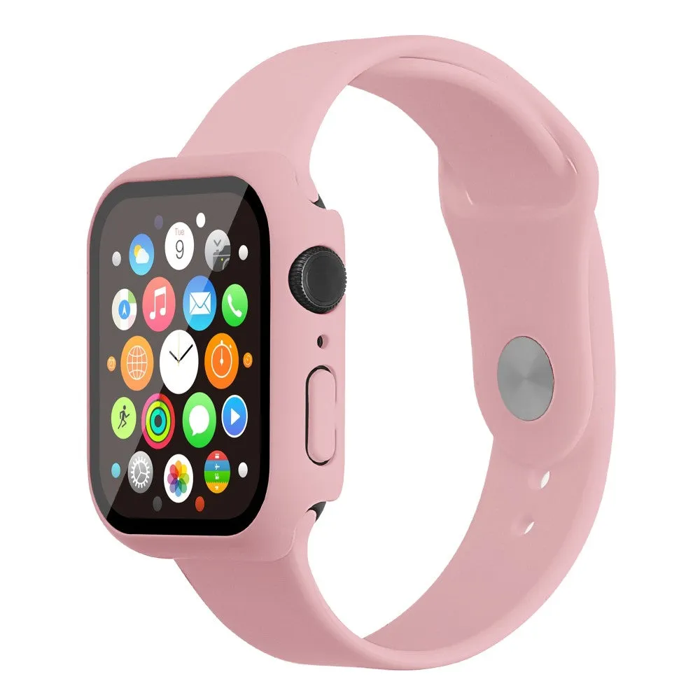 Apple Watch (45mm) silicone watch strap   cover with tempered glass - Light Pink / Size: M / L