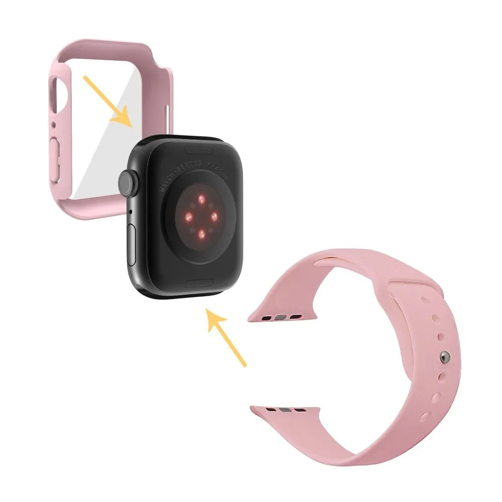 Apple Watch (45mm) silicone watch strap   cover with tempered glass - Light Pink / Size: M / L