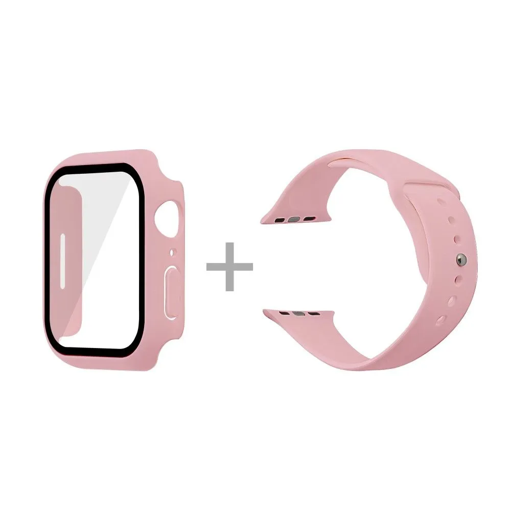 Apple Watch (45mm) silicone watch strap   cover with tempered glass - Light Pink / Size: M / L