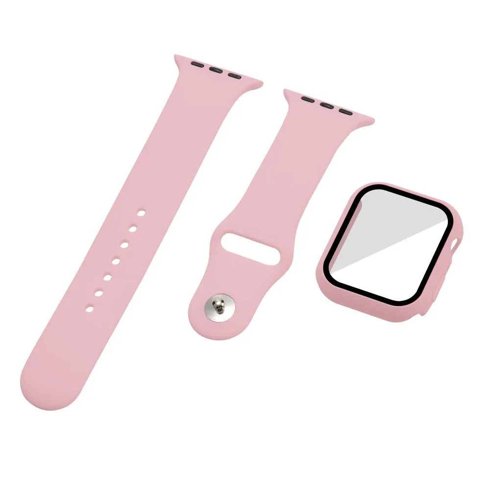 Apple Watch (45mm) silicone watch strap   cover with tempered glass - Light Pink / Size: M / L