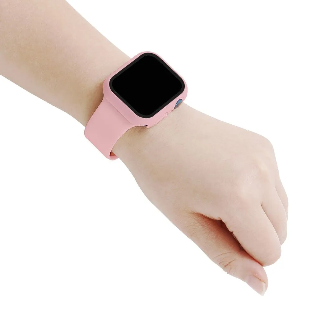 Apple Watch (45mm) silicone watch strap   cover with tempered glass - Light Pink / Size: M / L