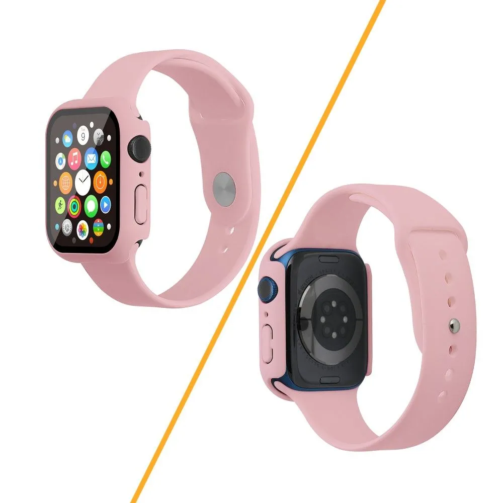 Apple Watch (45mm) silicone watch strap   cover with tempered glass - Light Pink / Size: M / L