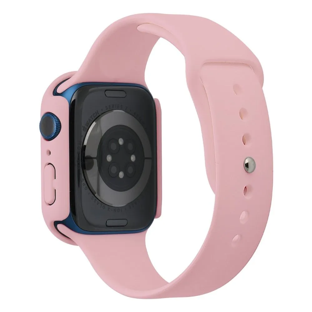 Apple Watch (45mm) silicone watch strap   cover with tempered glass - Light Pink / Size: M / L