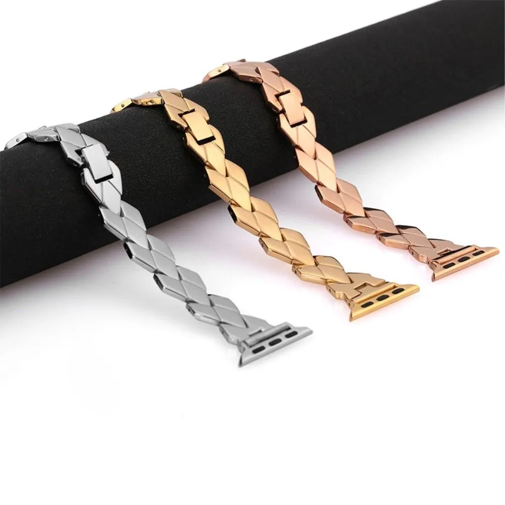 Apple Watch (45mm) stainless steel rhombus link watch strap - Retro Gold