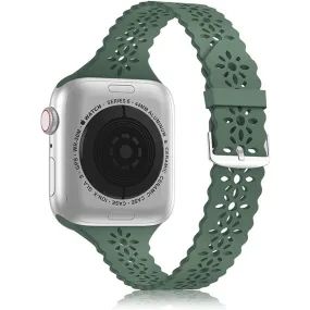 Apple Watch (45mm) stylish blossom silicone watch strap - Dark Green