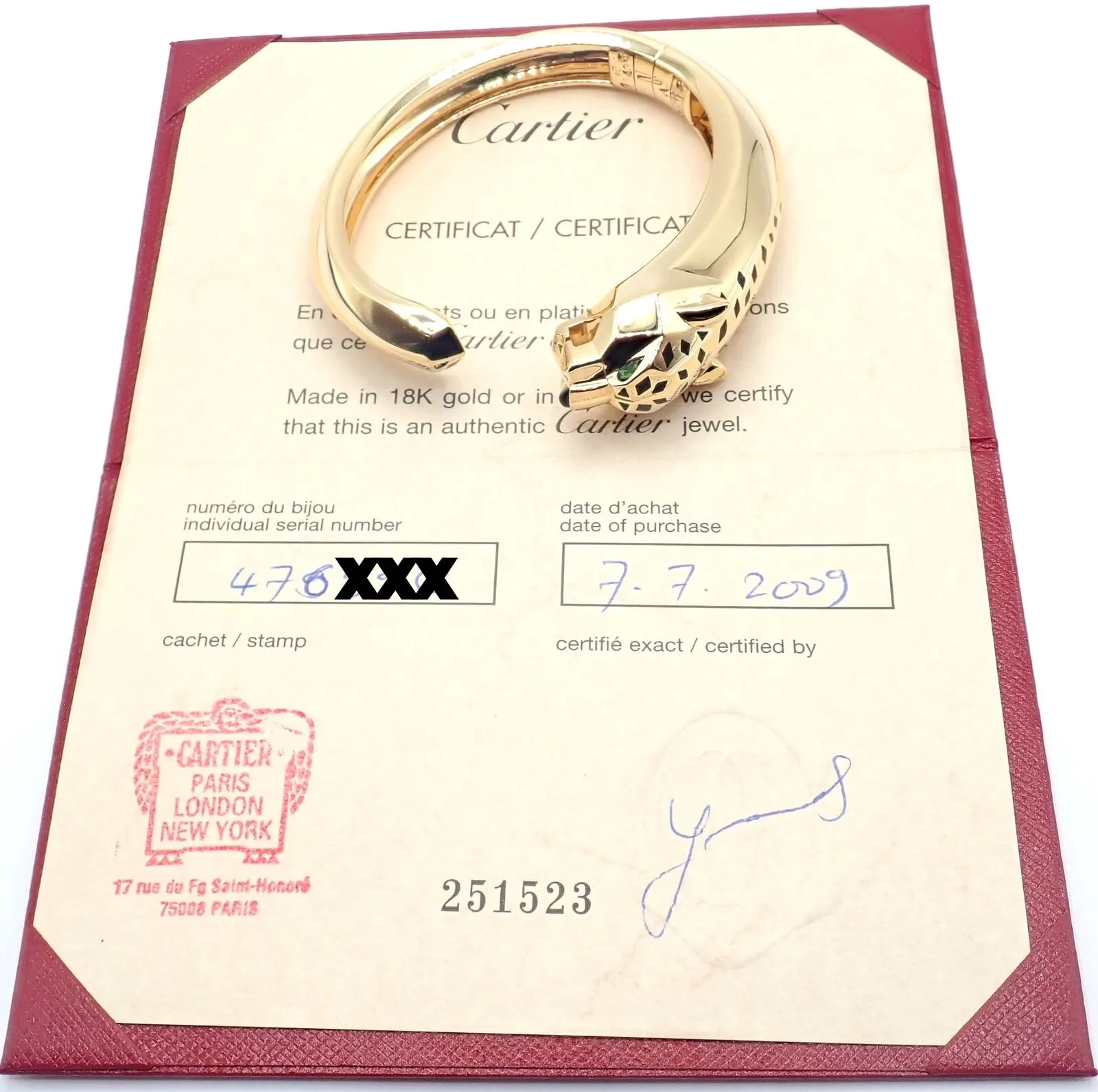 Authentic! Cartier Panther Panthere 18k Yellow Gold Bangle Bracelet Size 16 Cert