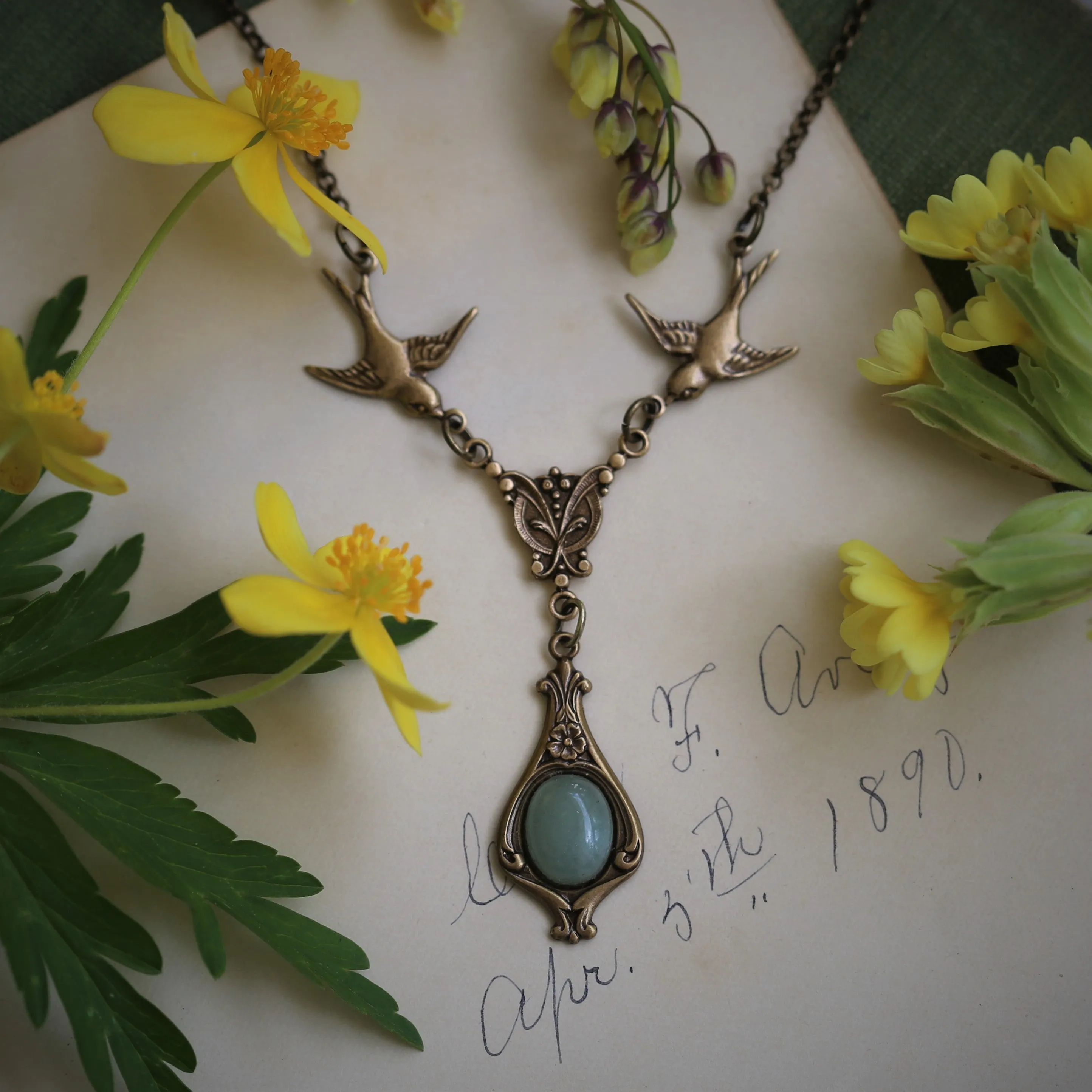 Aventurine Stone Vintage Style Necklaces, Rings and Earrings Jewelry Collection