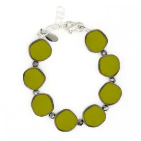 Avocado Green Small Circle Glass Beaded Bracelet